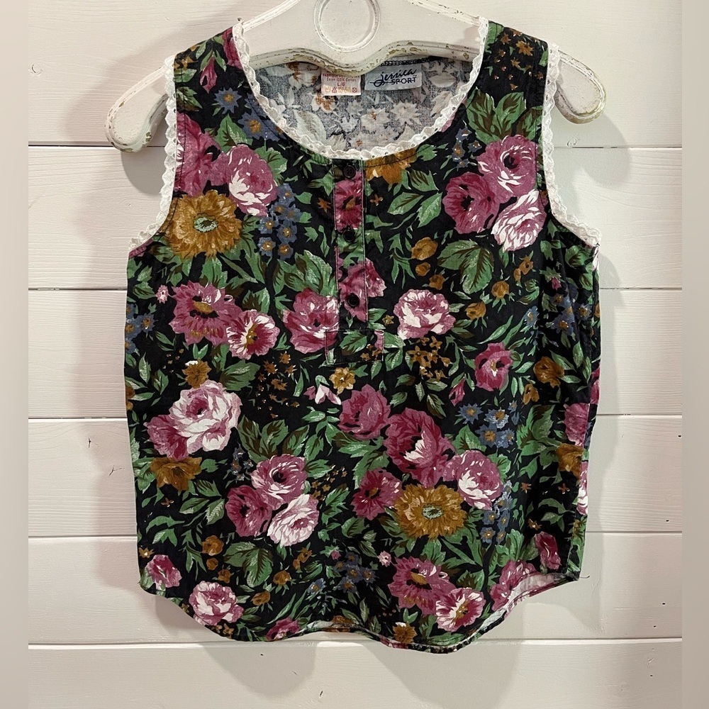 JESSICA SPORT vintage floral sleeveless top - L